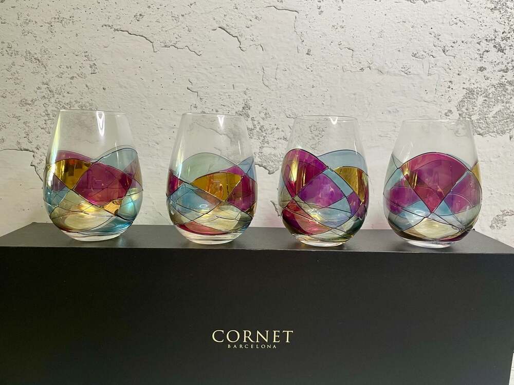 Cornet Barcelona Sagrada Stained Glass Stemless Wine Glasses Set of 4